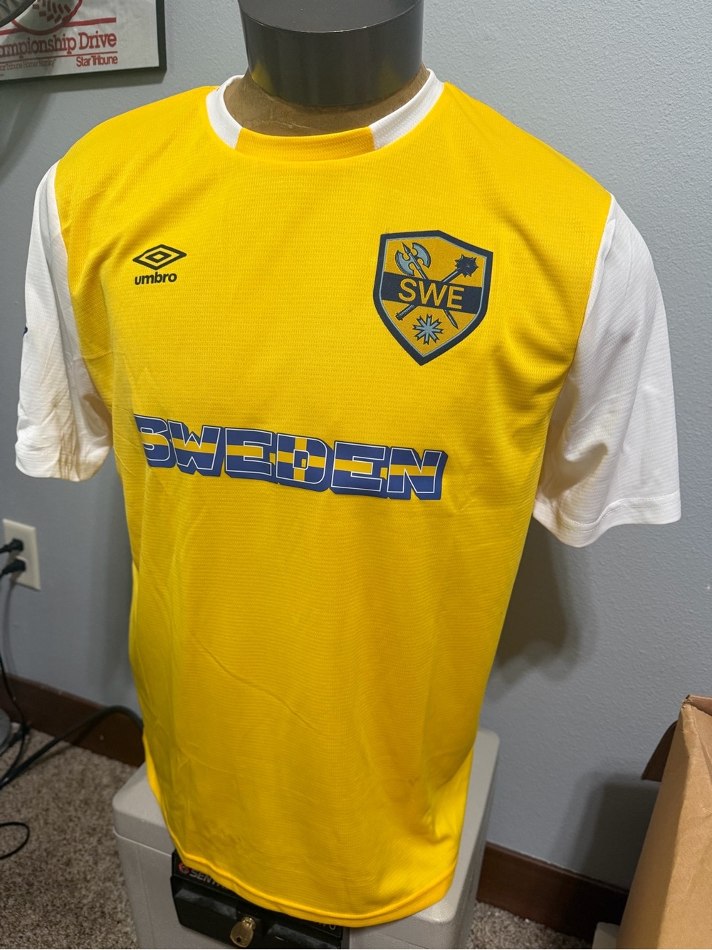 Umbro Sweden Yellow and White Sweden Custom Patches Soccer Jersey